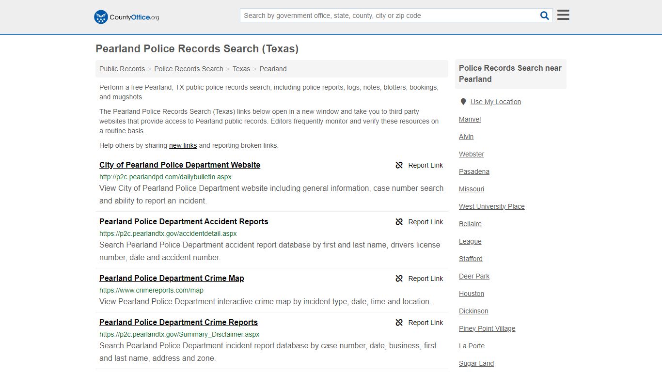 Pearland Police Records Search (Texas) - County Office