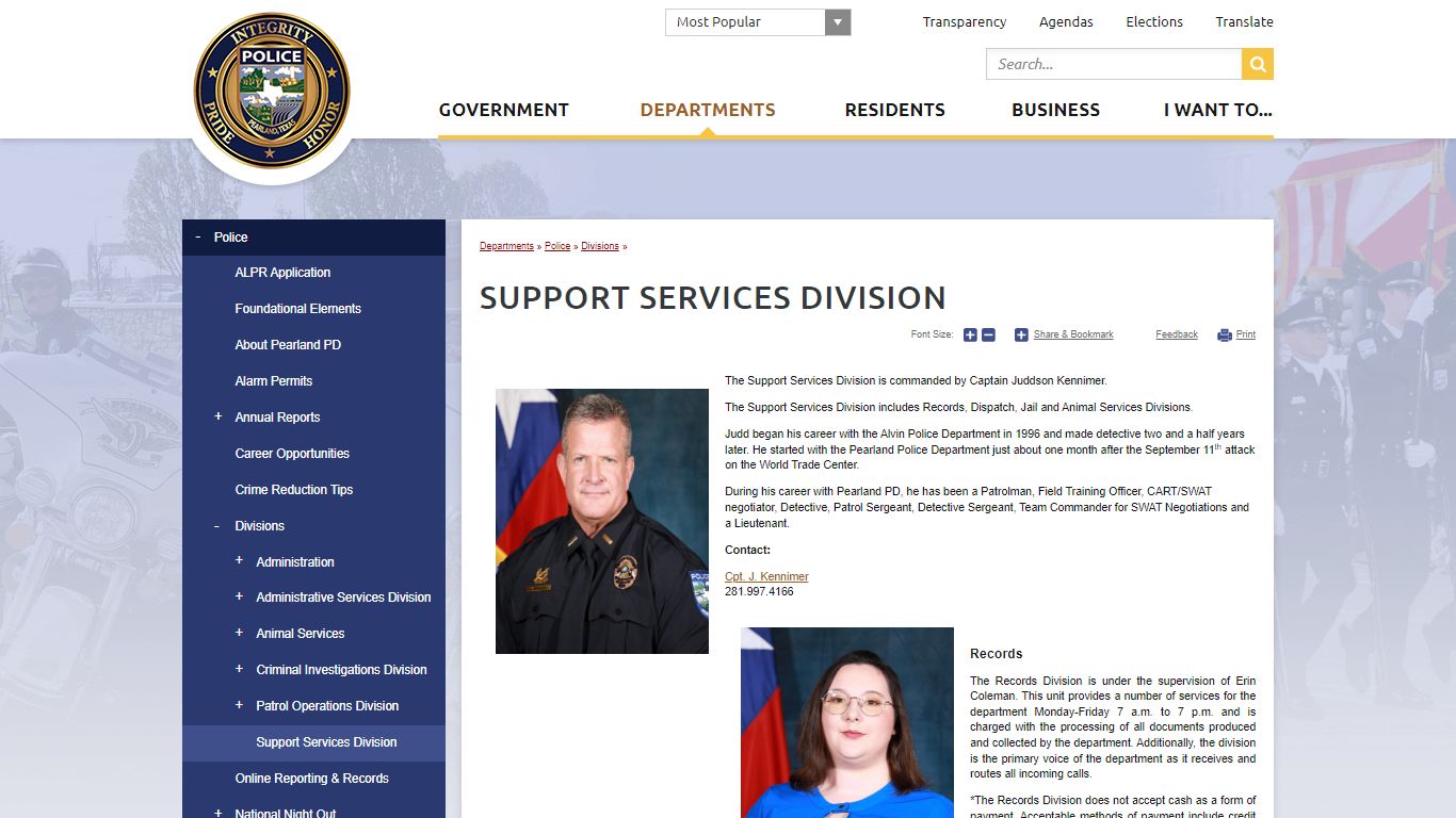 Support Services Division | City of Pearland, TX